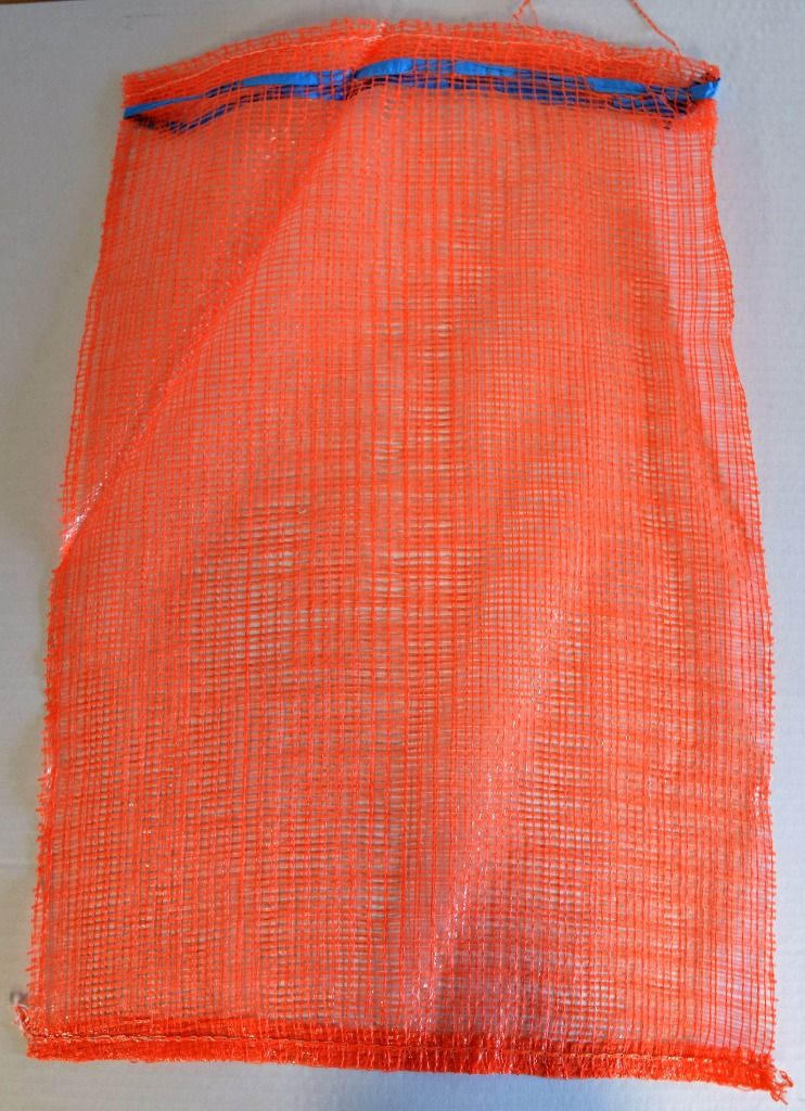 Venymätön Leno-tyypin oranssi verkkosäkki n. 5 kg 34x47 cm